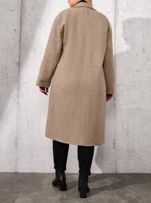 SHEIN Cottnline Plus Size Women's Single-Breasted Long Overcoat - Beige - View 2