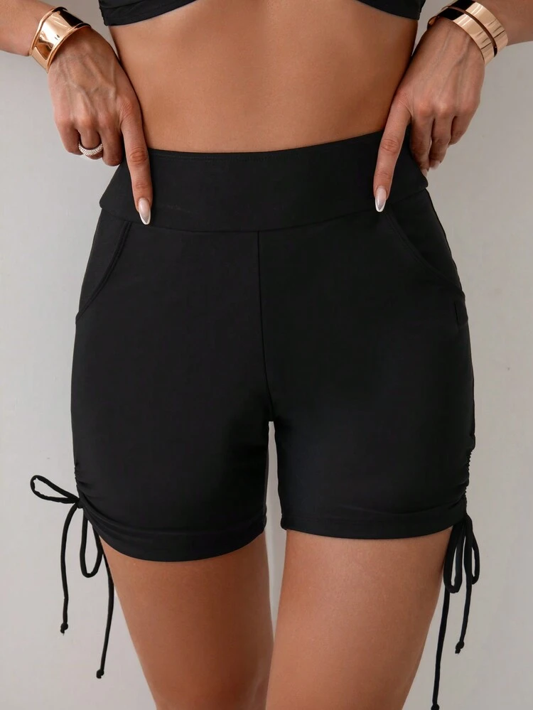 Women's Drawstring Swimwear Bottoms With Side Pockets Summer