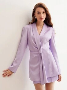 MOTF PREMIUM SOLID SHAWL COLLAR RUCHED BLAZER