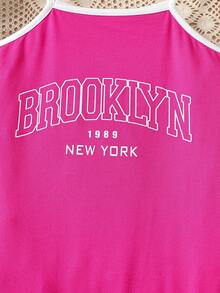 Teen Girl 3pcs Round Neck High Low Hem Short Sleeve Top, Spaghetti Strap Jumpsuit And Pants Set - Pink - View 5