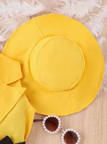 Conjunto De Chaleco De Tirantes Espaguetis Y Pantalones Cortos De Color Sólido Para Niñas Con Blazer Sin Cuello Y Sin Mangas De Bloque De Color - Amarillo - Ver 4