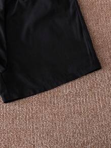 SHEIN 2pcs/Set Tween Boys' College Style Color Block Shirt And Shorts Outfit - Black - View 5
