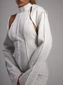 MUSERA Cut Out Seam Detail Mini Dress Sexy Spring Summer Going Out - Light Grey - View 5