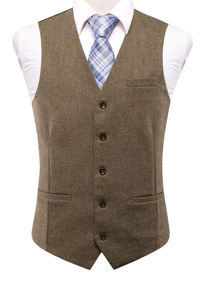 情人節男士開襟背心,不含襯衫 - 咖啡棕 - 查看 1