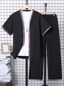 少年風格短袖上衣和褲子套裝 - 黑色 - 查看 1