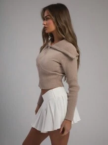 MUSERA Áo len cardigan cổ bẻ bản lớn có khóa kéo - Xám - Xem 2