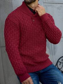 Manfinity Homme Hombres Jersey con diseño de parche - Burdeos - Ver 6