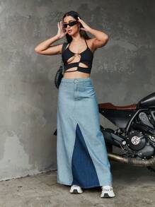 Quần jean Hai màu Phía trước - Màu xanh lam - Xem 6