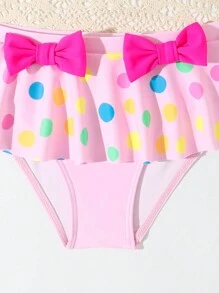 Young Girl Sunicorn And Polka Dot Print Bikini Set With Ruffle Decoration, Separated Bikini Set Summer Beach - Multicolor - View 3