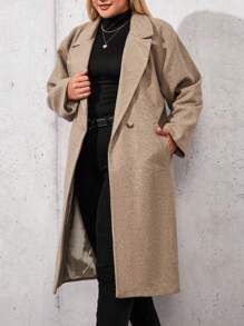 SHEIN Cottnline Plus Size Women's Single-Breasted Long Overcoat - Beige - View 4