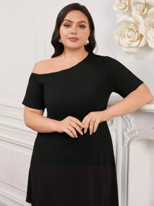 Modelyn 大码女式拼色荷叶边下摆短袖连衣裙长款晚礼服 - 黑與白 - 查看 5