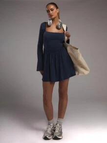 MUSERA Slinky Square Neck Skater Dress Spring Summer Cute Vacation Sweet - Royal Blue - View 4