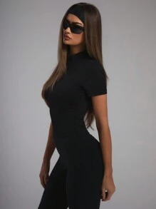 Musera Sport Áo thun ngắn tay có khóa kéo, áo tập gym, áo thể dục. - màu đen - Xem 2