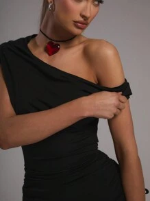 MUSERA Asymmetrical Neck Mini Dress Ibiza Outfit Holiday Club Outfit Spring Summer Rave Festival Concert Vacation Beach Birthday Night Out Date Night Grunge Party - Black - View 4