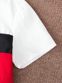 SHEIN 2pcs/Set Tween Boys' College Style Color Block Shirt And Shorts Outfit - Black - View 4