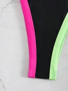 SHEIN Swim Ladies' Summer Beach Contrast Neon Trim Bikini Set Swimwear Suit Bathing Suit, Vacation Bikini Set - Multicolor - View 4