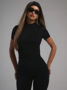 Musera Sport Áo thun ngắn tay có khóa kéo, áo tập gym, áo thể dục. - màu đen - Xem 1