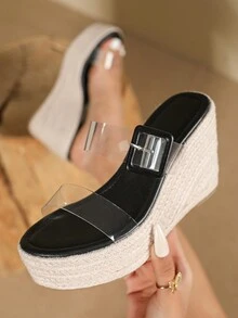 女款時尚楔型鞋跟和厚底夏季涼鞋 - 無色 - 查看 1