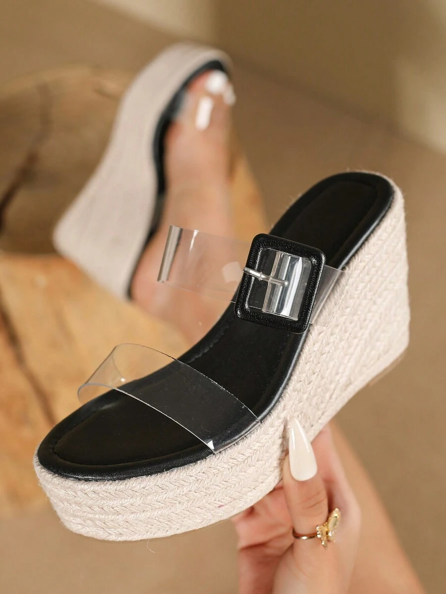 女款時尚楔型鞋跟和厚底夏季涼鞋 - 無色 - 查看 1
