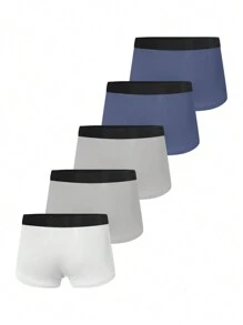 Men's Basic Knitted Fabric Multicolor Letter Print Trunks With Slight Stretch 5 Pack - Multicolor - View 2