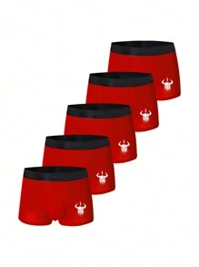 Men's Printed Red Boxer Briefs (5pcs/Set) - Multicolor - View 1