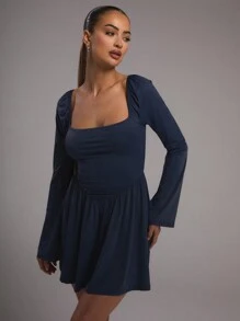 MUSERA Slinky Square Neck Skater Dress Spring Summer Cute Vacation Sweet - Royal Blue - View 1