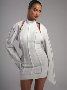 MUSERA Cut Out Seam Detail Mini Dress Sexy Spring Summer Going Out - Light Grey - View 1