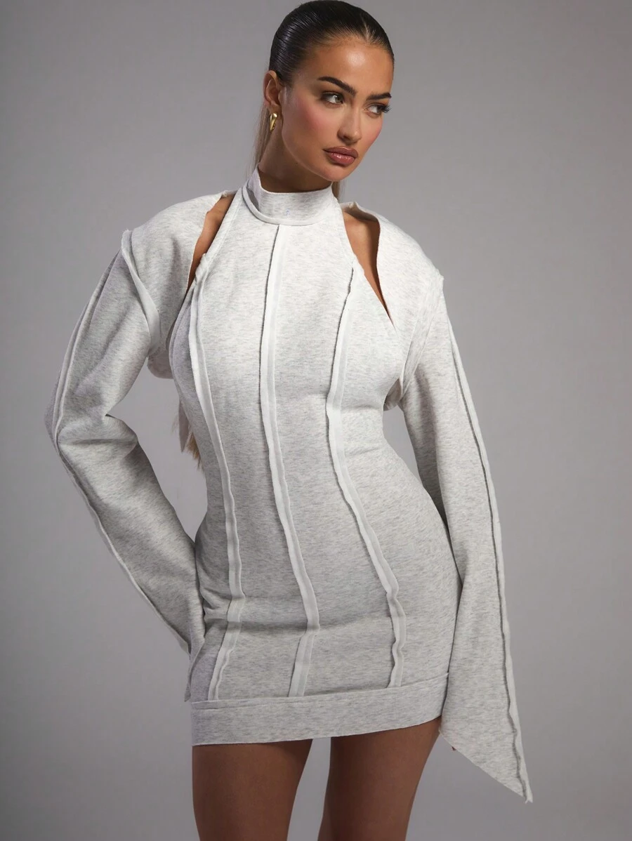 MUSERA Cut Out Seam Detail Mini Dress Sexy Spring Summer Going Out - Light Grey - View 1