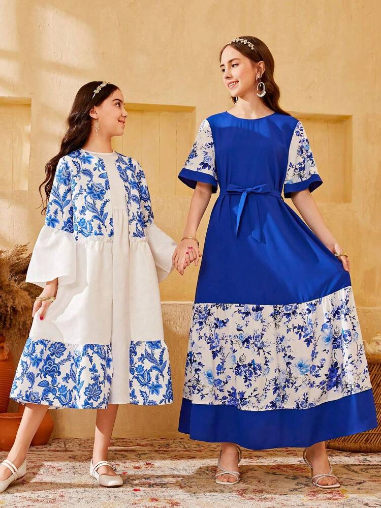 Tween Girl's Loose Fit Colorblock Cardigan With Ruffle Trim And Kimono Style For Holiday Look