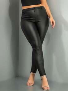 Apperloth A Quần Plus Size Nút Túi Dây kéo màu trơn Hấp dẫn - màu đen - Xem 4