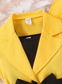 Conjunto De Chaleco De Tirantes Espaguetis Y Pantalones Cortos De Color Sólido Para Niñas Con Blazer Sin Cuello Y Sin Mangas De Bloque De Color - Amarillo - Ver 6