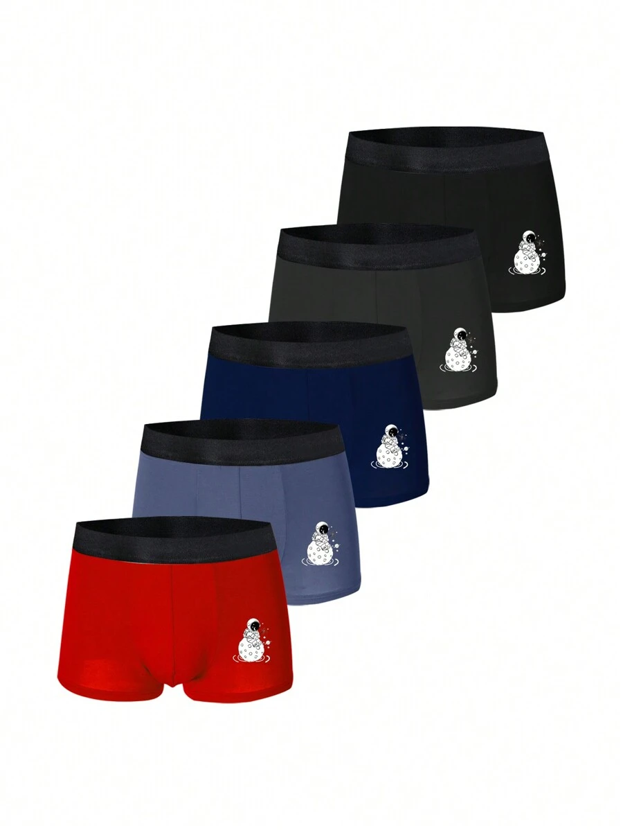 5pcs/Set Men's Astronaut Printed Boxer Briefs - Multicolor - View 1