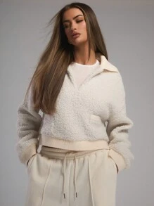 MUSERA Borg Oversized Collar Sweatshirt - Apricot - View 1