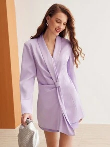 MOTF PREMIUM SOLID SHAWL COLLAR RUCHED BLAZER