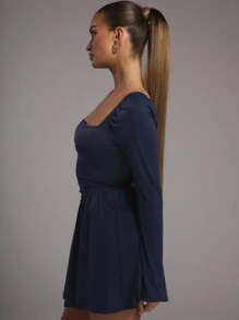 MUSERA Slinky Square Neck Skater Dress Spring Summer Cute Vacation Sweet - Royal Blue - View 2