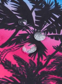 Surfspeed Men's Elastic Waist Drawstring Palm Tree Printed Beach Shorts - Black - View 4