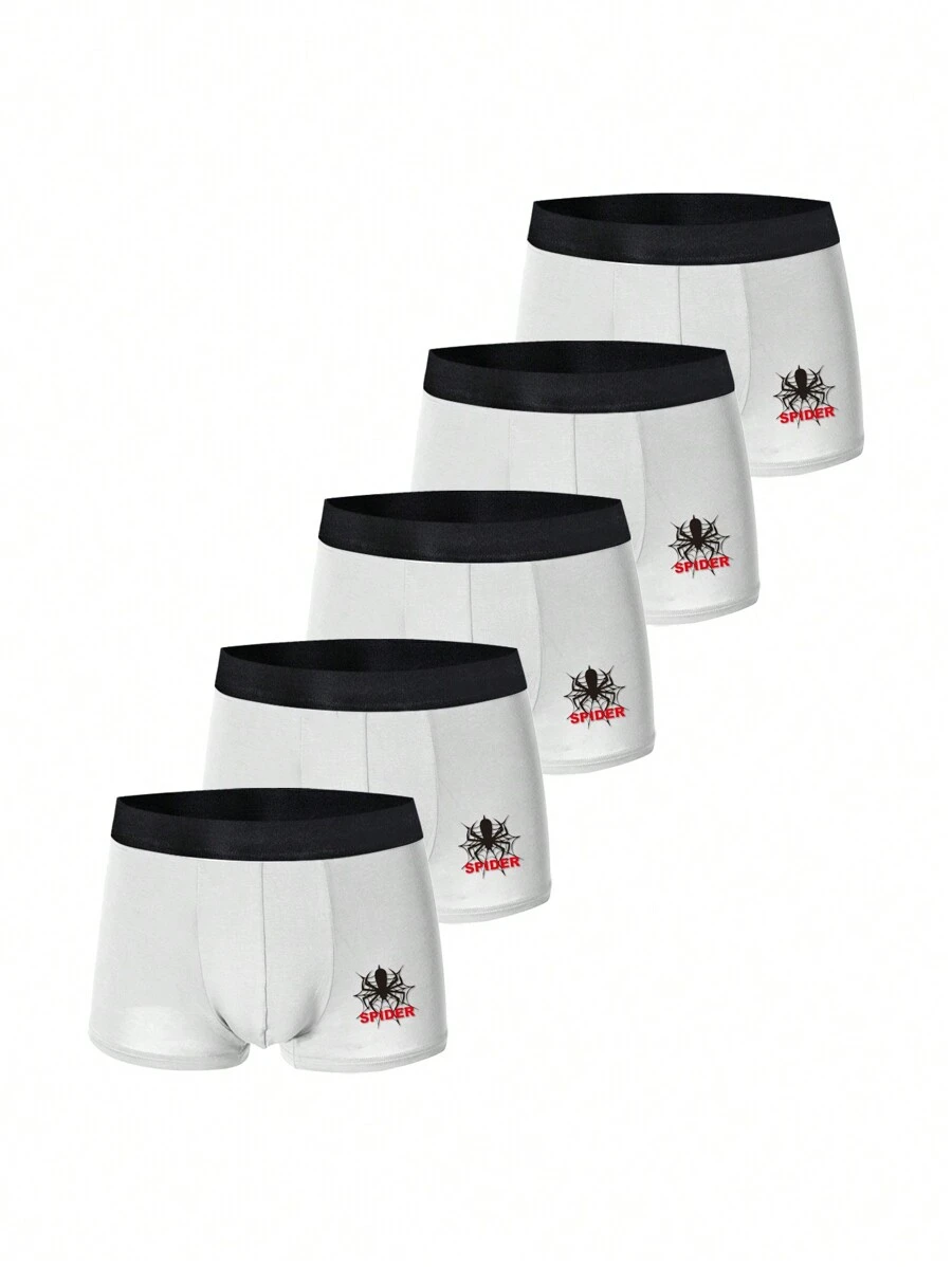 5pcs/Set Men's Spider And Letter Print Boxer Briefs - Multicolor - View 1