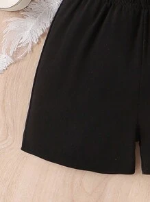 Conjunto De Chaleco De Tirantes Espaguetis Y Pantalones Cortos De Color Sólido Para Niñas Con Blazer Sin Cuello Y Sin Mangas De Bloque De Color - Amarillo - Ver 7