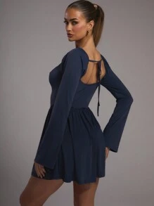 MUSERA Slinky Square Neck Skater Dress Spring Summer Cute Vacation Sweet - Royal Blue - View 3