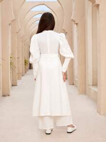 SHEIN Leap Crew Tween Girls Cute Vacation V-Neck Balloon Sleeve One-Piece Jumpsuit - White - View 3