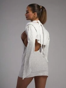 MUSERA Cut Out Seam Detail Mini Dress Sexy Spring Summer Going Out - Light Grey - View 4