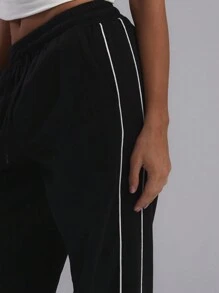 MUSERA Baggy Wide Leg Contrast Binding Sweatpants Vacation Airport, Casual Capsule     Joggers Sweatpants Pants - Black - View 5