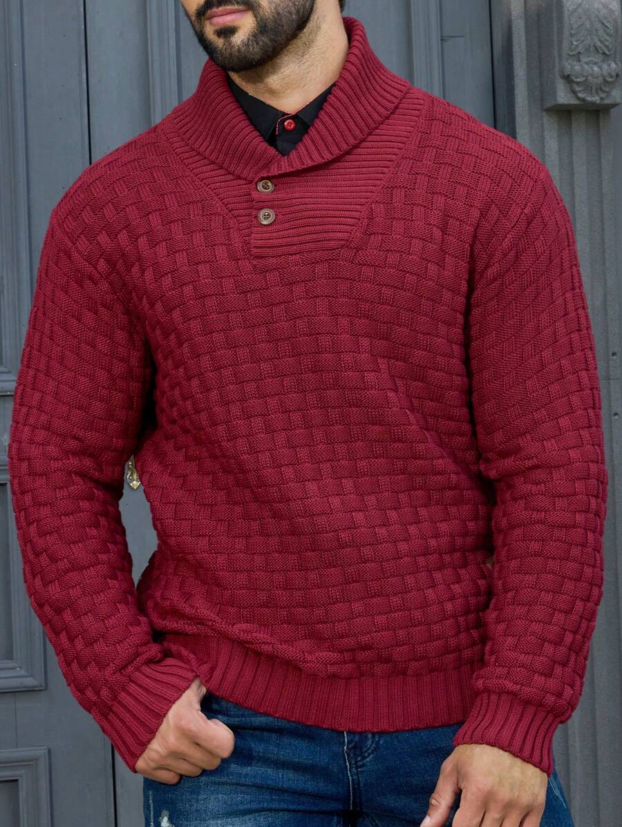 Manfinity Homme Hombres Jersey con diseño de parche - Burdeos - Ver 1