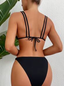 SHEIN Swim Conjunto de bikini de unicolor para dama, festival de música, verano, playa