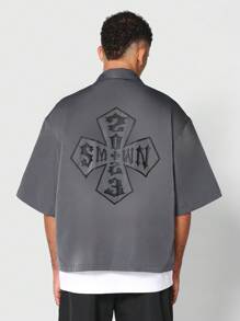 SUMWON Boxy Fit Nylon Shirt With Front And Back Graphic Print - Grey - View 1