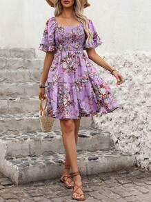 Breezaya Floral Print Ruffle Hem Dress - Multicolor - View 3