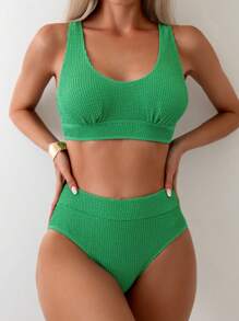 SHEIN Swim Women's Solid Color Two-Piece Bikini Set Summer Beach