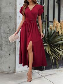Chiquease Robe Pour Dames De Couleur Unie Avec Fente Latérale Haute
