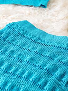 Flirla Plus Size Women's Solid Color Knit Halter Top And Woolen Skirt Set - Blue - View 3