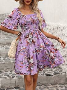 Breezaya Floral Print Ruffle Hem Dress - Multicolor - View 6